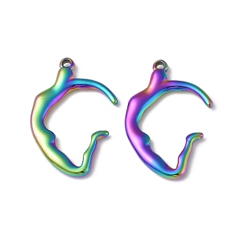 Ion Plating(IP) 304 Stainless Steel Pendants, Rainbow Color, 31x21x3mm, Hole: 1.6mm
