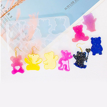 Bear DIY Pendant Silhouette Silicone Molds, Resin Casting Molds, for UV Resin, Epoxy Resin Craft Making, 90x138x4mm, Hole: 1.8mm, Inner Diameter: 34~44x28~38mm