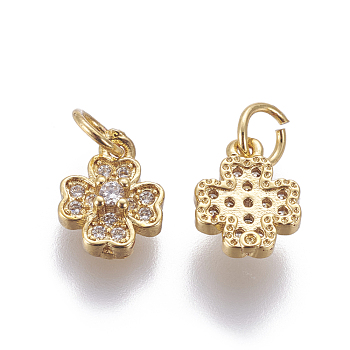 Brass Micro Pave Cubic Zirconia Charms, Flower, Clear, Golden, 10x8x3.5mm, Hole: 3.5mm