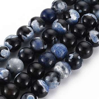 Natural Fire Crackle Agate Beads Strands, Dyed, Round, Light Sky Blue, 8mm, Hole: 1.2mm, about 48pcs/strand, 14.96 inch(38cm)