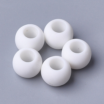 Opaque Acrylic European Beads, Large Hole Beads, Frosted, Rondelle, White, 10x8mm, Hole: 4.5mm, about 1320pcs/500g