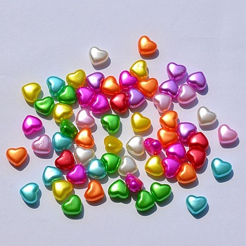 ABS Plastic Imitation Pearl Beads, Heart, Mixed Color, 9mm, 500pcs/bag