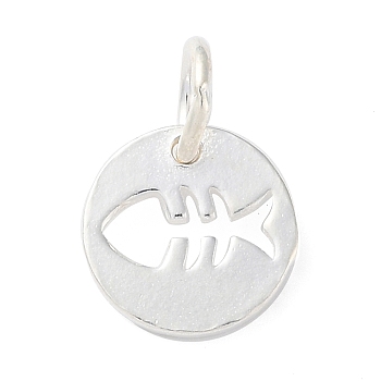 925 Sterling Silver Hollow Fish Charms with Jump Rings, Silver, 10x1mm, Hole: 3.8mm