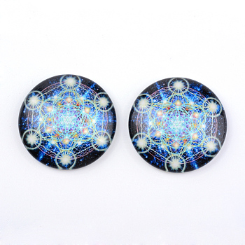 Glass Cabochons, Half Round/Dome, Kaleidoscope Pattern, Sky Blue, 12x4mm