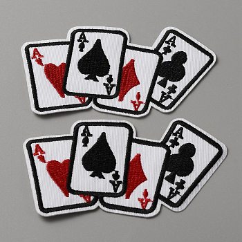 Cloth Embroidery Applqiues, Iron on/Sew on Patches, Costume Ornament Accessories, Playing Card Pattern, 69x114x1mm