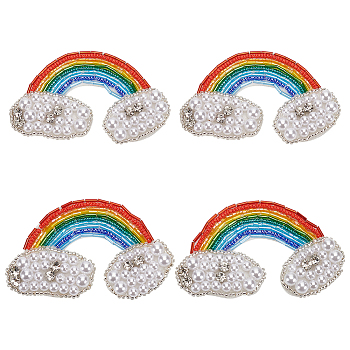 Rainbow Cloud Appliques, Resin & Rhinestone Beading Ornament Accessories, Colorful, 58x96x9mm