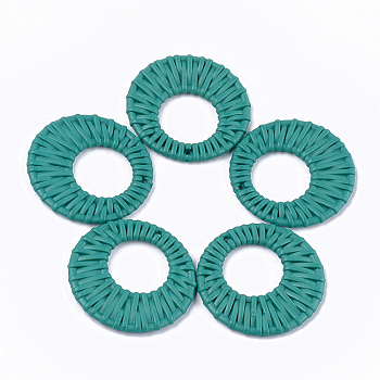 Acrylic Pendants, Imitation Woven Rattan Pattern, Donut, Dark Cyan, 46.5x4.5mm, Hole: 1.5mm