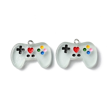 Luminous Transparent Resin Pendants, Game Controller Charms, with Platinum Plated Zinc Alloy Loops, Azure, 20x27.5x5.5mm, Hole: 1.8mm