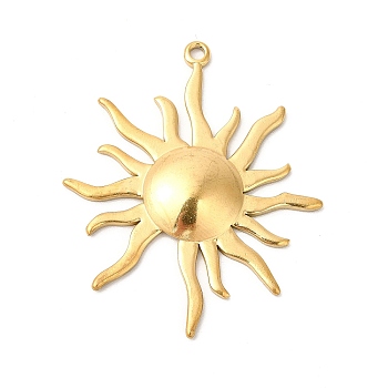 Ion Plating(IP) 304 Stainless Steel Pendants, Sun Charms, Real 18K Gold Plated, 45x37x3.5mm, Hole: 2mm