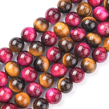 Natural Rose Tiger Eye and Yellow Tiger Eye Beads Strands, Round, Mixed Color, 8mm, Hole: 1mm