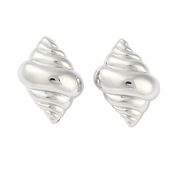 Sea Snail Brass Stud Earrings for Women, Platinum, 27x21mm