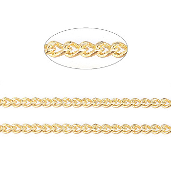 Brass Twisted Chains, Curb Chains, Diamond Cut, Soldered, Faceted, with Spool, Cadmium Free & Nickel Free & Lead Free, Matte Gold Color, 1.5x1x0.35mm, about 301.83 Feet(92m)/roll