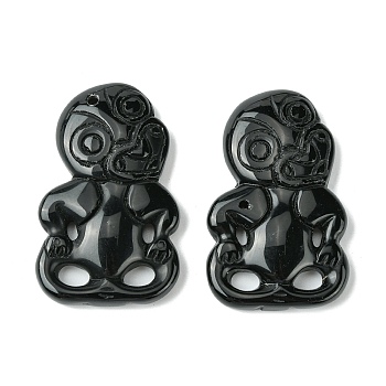 Natural Obsidian Big Pendants, Monkey, 50~51x31~31.5x7~9mm, Hole: 1.6~1.8mm