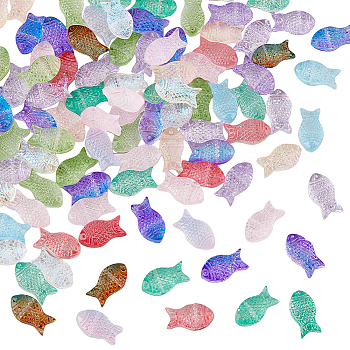 220Pcs 11 Colors Transparent Spray Painted Glass Beads, Fish, Mixed Color, 15x8x5mm, Hole: 1mm, 20pcs/color
