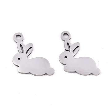 201 Stainless Steel Charms, Laser Cut, Rabbit, Stainless Steel Color, 14.5x13x0.9mm, Hole: 1.8mm