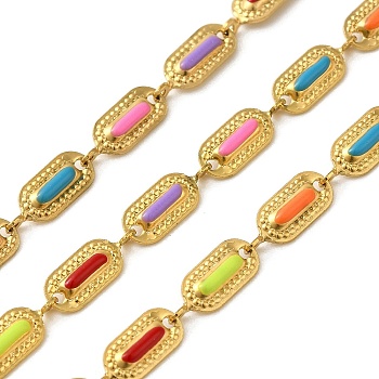 304 Stainless Steel Link Chain, with Enamel and Paper Card, Colorful, 12x4.5x1.5mm