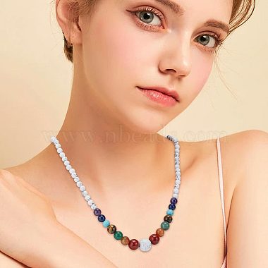 Natural & Synthetic Mixed Gemstone Round Beaded Necklace & Braided Bead Bracelet(SJEW-AR0001-01)-5