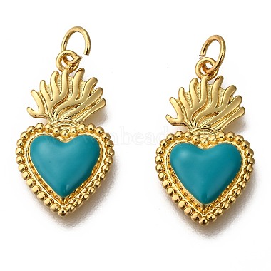 Golden Dark Cyan Heart Brass+Enamel Pendants