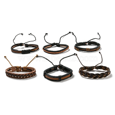 Bracelet à cordon en simili cuir tressé réglable de style 5pcs 5 serti de cordon ciré pour hommes(BJEW-F458-03)-2