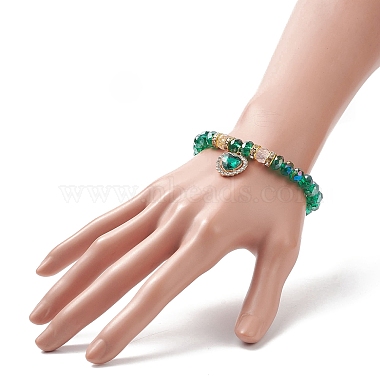 Bracelet extensible en perles de verre avec breloque cœur en alliage strass pour femme(BJEW-JB09142)-3