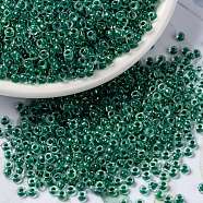 MIYUKI Round Rocailles Beads, Japanese Seed Beads, (RRHB169) Sparkling Forest Green Lined Crystal AB, 8/0, 3mm, Hole: 1mm, about 422~455pcs/bottle, 10g/bottle(SEED-JP0009-RRHB169)