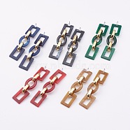 Acrylic & CCB Plastic Link Chain Dangle Stud Earrings, with Stainless Steel Pins and Ear Nuts, Rectangle & Oval, Mixed Color, 83x18x12mm, Pin: 0.7mm(EJEW-JE04470)