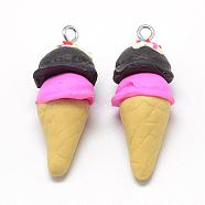 Handmade Polymer Clay Pendants, Ice Cream, Black, 37~40x14~16mm, Hole: 2mm(CLAY-Q240-003B)