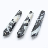 Natural Zebra Jasper Pointed Beads, Healing Stones, Reiki Energy Balancing Meditation Therapy Wand, Bullet, Undrilled/No Hole Beads, 50.5x10x10mm(G-E490-E06)