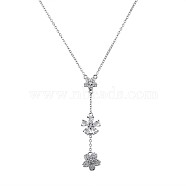 Clear Cubic Zirconia Flower Lariat Necklace, 925 Sterling Silver Y Necklace for Women, Platinum, 15.75 inch(40cm)(JN1062A)