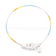Rainbow Personalized Electroplate Glass Beaded Necklaces, Eyeglass Chains, Handbag Chains, with Resin Bear Pendants and Plastic Lobster Claw Clasps, White, 19.49 inch(49.5cm)(NJEW-JN03410-05)