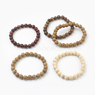 Natural Dyed Sandalwood Beads Stretch Bracelets, Round, Burlap Packing, Mixed Color, 2 inch(5.1cm), Bag: 12x8.5x3cm(BJEW-JB03843)