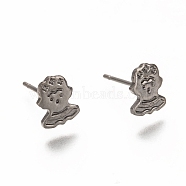 Unisex 304 Stainless Steel Stud Earrings, Human, Stainless Steel Color, 8.5x7mm, Pin: 0.8mm(EJEW-L255-001P)