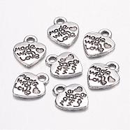 Ideas for Valentines Day Gifts Tibetan Style Alloy Pendants, Cadmium Free & Lead Free, Heart with Made with Love, Antique Silver, 12.2x10x1.8mm, Hole: 2mm(X-LF0004Y)