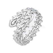 201 Stainless Steel Leaf Wrap Open Cuff Ring for Women, Stainless Steel Color, US Size 9 1/4(19.1mm)(RJEW-N038-103P)