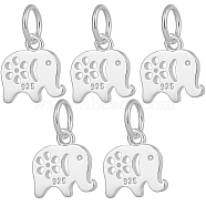 5Pcs 925 Sterling Silver Pendants, Elephant, with 925 Stamp, Silver, 10x10x1.5mm, Hole: 4mm(STER-BBC0002-20)
