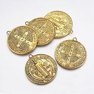 Tibetan Style Alloy Big Pendants, Cadmium Free & Lead Free, Saint Benedict Medal, Antique Golden, 51x46x3mm, Hole: 3mm(TIBEP-A17171-AG-LF)