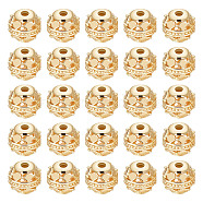 30Pcs Alloy Hollow Beads, Round, Cadmium Free & Lead Free, Real 18K Gold Plated, 8x7~8mm, Hole: 1.5~2mm(PALLOY-BBC0001-08)
