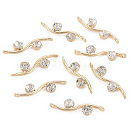 Brass Links, with Cubic Zirconia, Branch, Clear, Real 18K Gold Plated, 20.5x5x3mm, Hole: 1mm(X-KK-S347-064)