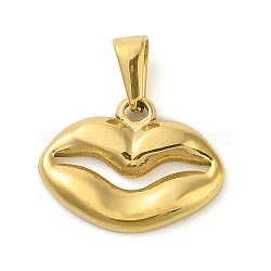 304 Stainless Steel Pendants, Lip Charm, Golden, 16x21x3mm, Hole: 7.5x3.3mm(STAS-R229-16G)