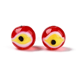 Handmad Evil Eye Round Lampwork Beads, Red, 10x9~10mm, Hole: 1.6~2mm(LAMP-T021-17C)