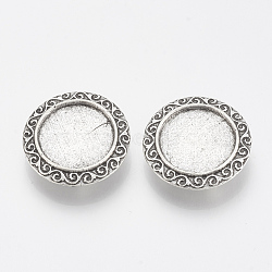 Tibetan Style Alloy Slide Charms Cabochon Settings, Cadmium Free & Lead Free, Flat Round, Antique Silver, Tray: 18mm, 26x6.5mm, Hole: 2.5x10.5mm, about 195pcs/1000g(TIBE-Q086-044AS-LF)