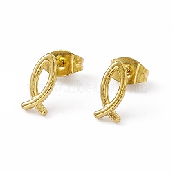 Vacuum Plating 304 Stainless Steel Hollow Out Jesus Fish Stud Earrings for Women, Golden, 10x4.5mm, Pin: 0.8mm(EJEW-P212-16G)