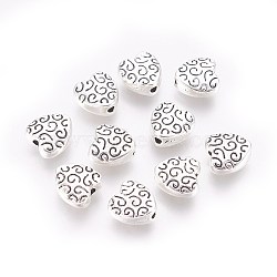Tibetan Style Alloy Beads, Heart, Cadmium Free & Nickel Free & Lead Free, Antique Silver, 9x9x4mm, Hole: 1mm(LF10685Y-NF)