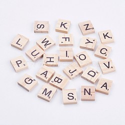Wood Cabochons, Square with Letter & Number, Blanched Almond, 20x18x5mm(WOOD-F005-12)