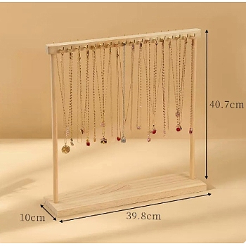 Wooden Necklace Display Stands, Jewelry Organizer Display Rack for Necklace, BurlyWood, 10x39.8x40.7cm