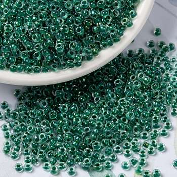 MIYUKI Round Rocailles Beads, Japanese Seed Beads, (RRHB169) Sparkling Forest Green Lined Crystal AB, 8/0, 3mm, Hole: 1mm, about 422~455pcs/bottle, 10g/bottle