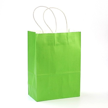 Pure Color Kraft Paper Bags, Gift Bags, Shopping Bags, with Paper Twine Handles, Rectangle, Lawn Green, 21x15x8cm