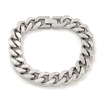 Non-Tarnish 201 Stainless Steel Cuban Link Chain Bracelets for Women and Men, Stainless Steel Color, 7-7/8 inch(20cm)