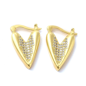 Clear Cubic Zirconia Heart Hoop Earrings, Brass Jewelry for Women, Golden, 23.5x16x4mm, Pin: 1.5x0.6mm