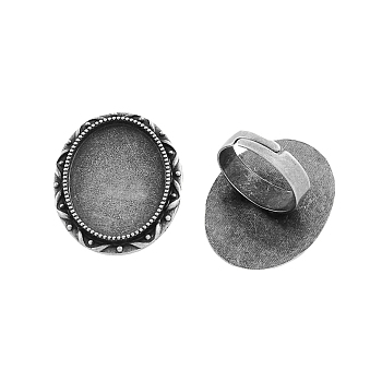 Vintage Adjustable Iron Finger Ring Components Alloy Cabochon Bezel Settings, Cadmium Free & Lead Free, Antique Silver, 17x5mm, Oval Tray: 25x18mm